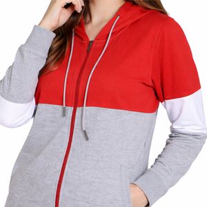 Conjunto deportivo de dos piezas para mujer con capucha y cremallera, diseño color block, corte cómodo, cintura elástica. - Product Image 4