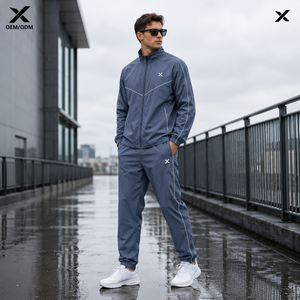 Ensemble coupe-vent sans col et à capuche pour homme X Sports City, style sportif en polyester avec blocs de couleur, fermeture éclair, pour l'automne, OEM/ODM - Product Image 4