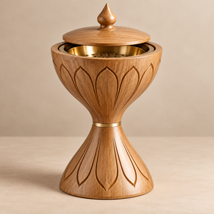 Quemador de Incienso Árabe de Lujo con Aspecto de Madera, Recipiente de Oud de Acero Inoxidable Dorado, Diseño Geométrico Islámico, Aromático 100% Natural - Product Image 1