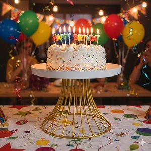 Soporte de Pastel de Metal de Lujo con Bandeja Blanca y Base con Acabado Dorado, Elegante Soporte para Pasteles, Cupcakes, Repostería y Frutas - Product Image 1