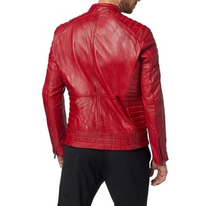 Daily Casual Men Leather Bomber <b>Jacket</b> Adjustable Cuffs Secure Closure Side Pockets Water Resistant Men Leather Bomber <b>Jacket</b> - Product Image 5