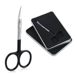 Ciseaux à cuticules courbés en acier inoxydable avec manche noir pour manucure professionnelle et soins des ongles de précision - Product Image 1