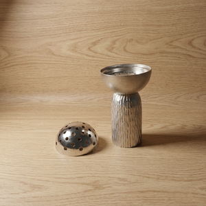 Stunning Metal Incense Burner With Textured Column Base And Perforated Globe Lid Creating <b>Magic</b> Fragrant Smoke Patterns Anywhere - Product Image 5