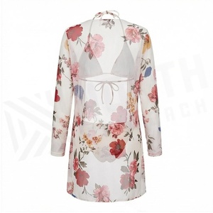 Ensemble de bikini en mousseline de soie à imprimé floral avec haut dos nu et bas string pour femme - Product Image 6