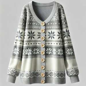 Women's Knitted <b>Cardigan</b> O-Neck <b>Long</b> <b>Sleeve</b> <b>Balloon</b> <b>Sleeve</b> Plaid Pattern Button Closure Casual Autumn Top - Product Image 3