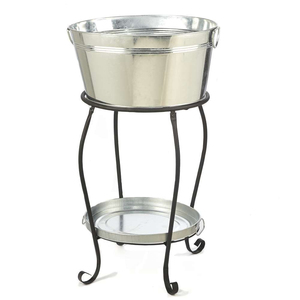 Factory Direct Supply Hammered Galvanized Steel Beverage Tub With Multi-Functional Iron Stand & 6-Bottle Wine <b>Rack</b> For Parties - Product Image 3
