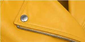 Veste moto en cuir jaune pour femme, manteau de motard à manches longues, fermeture éclair, col montant, style automne - Product Image 2