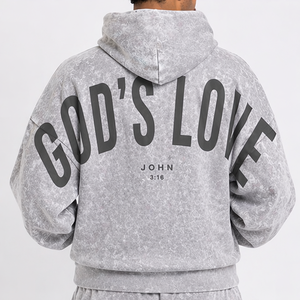 Sudadera con Capucha Oversize de Poliéster/Algodón con Diseño de Letras Personalizado 'GOD'S LOVE' para Invierno, Estilo Urbano Cristiano, Venta al por Mayor - Product Image 3