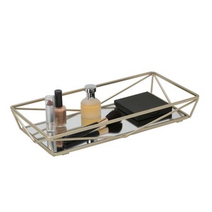 Rectangular Mirrored Storage Tray With Gold Metal Frame Minimalist Design For Table Top Use - Product Image 5