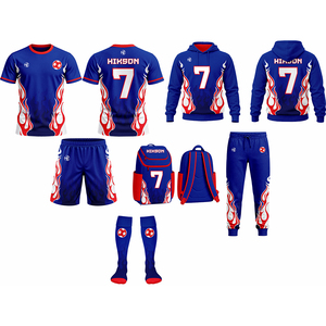Chaussettes de football en jersey de polyester bleu avec motif de ballon rouge et blanc pour adultes, accessoires d'uniforme scolaire unisexe - Product Image 1