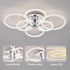 Plafoniera LED Moderna Dimmerabile a 6 Anelli in Acrilico con Telecomando per Camera da Letto, Soggiorno, Cucina, Sala da Pranzo, Classificazione IP44 - Product Image 5