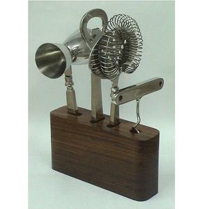 Juego de Organizador de Barra de Acero Inoxidable Moderno, Kit de Herramientas de Barra con Bloque de Madera Magnético, Jigger, Colador y Abridor de Botellas Profesionales - Product Image 1