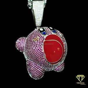 Pendentif en moissanite en forme de visage d'ours de dessin animé, en argent sterling 925, rose glacé, bijoux hip-hop personnalisés - Product Image 5