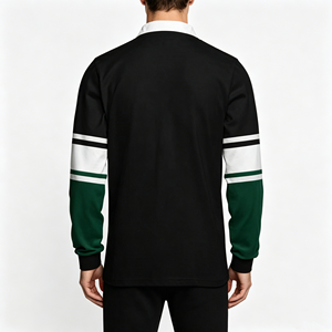 T-shirt de rugby personnalisé pour homme, noir et vert, à manches courtes, 100 % coton tricoté, coupe oversize, écologique et respirant - Product Image 5