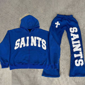 Conjunto Deportivo de Sudadera con Capucha y Pantalones Deportivos Azules Saints, Estampado Flocado, Apliques, Cierre Completo, Estilo Casual, Unisex, para Adultos, Ropa de Otoño - Product Image 6