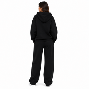 Conjunto Deportivo de Dos Piezas para Mujer, Sudadera Holgada con Capucha y Pantalones Anchos, Estilo Casual y Urbano, Color Negro - Product Image 2