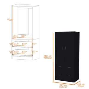 Armario Negro Wenden de FM Furniture con 2 Cajones, 2 Puertas y Amplio Espacio de Almacenamiento, Incluye Barra para Colgar Ropa - Product Image 4