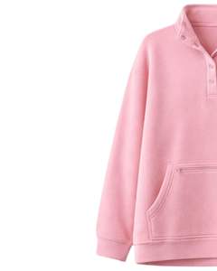 Sweat-shirt polaire rose oversize pour femme avec col à boutons, poche kangourou, épais, pour l'hiver, modèle fabricant - Product Image 3