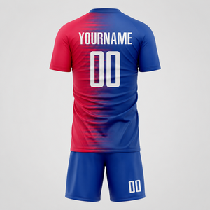 Maillot de football personnalisé imprimé par transfert thermique pour homme, manches courtes, motif léopard, dégradé bleu-rouge, anti-humidité, coupe classique - Product Image 2