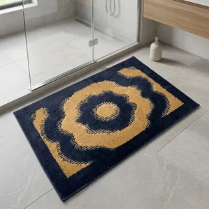 Tapis de sol en microfibre tissée lavable de qualité supérieure 1200 GSM, bleu beige, texture ondulée, pour portes d'entrée, couloirs, chambres, salons - Product Image 1