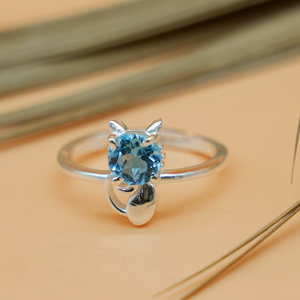 Natural <b>Blue</b> Topaz Cat <b>Ring</b> 925 Sterling Silver Handmade <b>Blue</b> Gemstone Adjustable Statement <b>Ring</b> for Women - Product Image 4