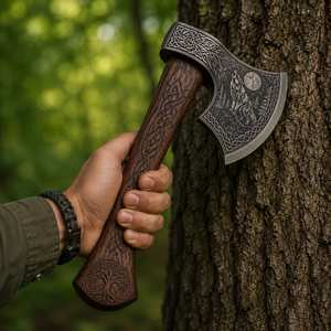 Handcrafted Viking Etched <b>Axe</b> High Carbon Steel Hatchet with <b>Wood</b> Handle DIY Camping Outdoor Gift for Collectors 3-Year Warranty - Product Image 3