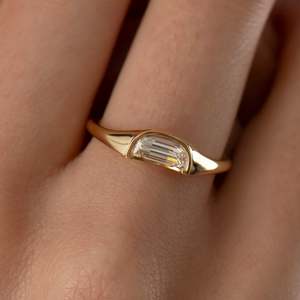 14k Gold Diamond Ring Emerald Cut prong Setting Minimalist Engagement Women's floral Style - Product Image 2