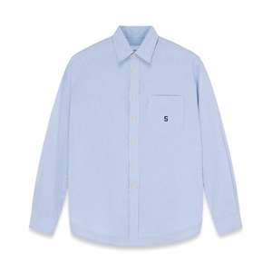 Chemise décontractée unisexe OEM personnalisée en popeline bleue à carreaux, avec logo brodé, manches longues, 100 % coton respirant, style urbain - Product Image 2