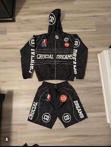 Conjunto Deportivo Unisex Divine Negro y Rosa, Chaqueta con Cremallera y Pantalones Cortos, con Logotipo AMD Impreso por Transferencia Térmica - Product Image 2
