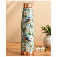 Bouteille d'eau en cuivre avec motif Paisley bohème, ensemble thermos de voyage portable avec deux tasses - Product Image 1
