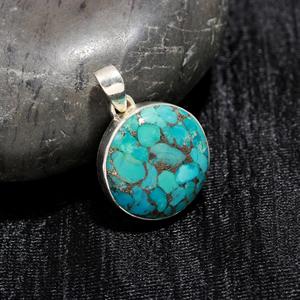 Natural Copper Turquoise <b>Charm</b> <b>Silver</b> Plated Round Shape <b>Charm</b> Pendant Jewelry Making Lot Of Pendant At Best Price - Product Image 2