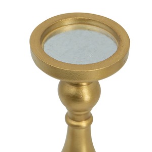 Juego de candelabros de madera pintados en dorado estilo vintage para centro de mesa, elegantes portavelas de pilar dorados de diferentes alturas. - Product Image 6