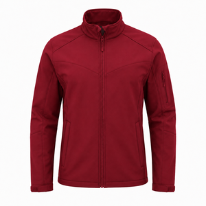 Chaqueta Softshell Roja para Hombre, Cuello Alto, Cierre de Cremallera, Resistente al Viento, Informal, para Exteriores, Corte Regular, Color Sólido, Poliéster - Product Image 2