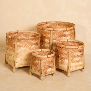 Porte-pot de fleurs en bambou fait main avec support en bois pour la décoration du salon - Product Image 6