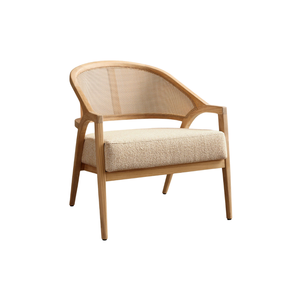 Luxury Solid Teak <b>Outdoor</b> Lounge Chair Natural <b>Rattan</b> Woven Backrest and Plush Cushion Scandinavian Style Resort Furniture - Product Image 3