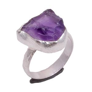 Améthyste brute violette 925 bagues en argent sterling bijoux en vrac vente en gros bijoux fins bagues faites à la main fournisseurs - Product Image 1