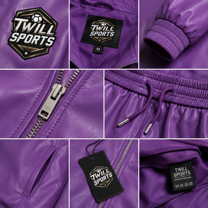 Twill Sports <b>Purple</b> PU Leather <b>Tracksuit</b> Full Sleeve Hooded Zipper Front Sporty Style Autumn Wear PU Leather <b>Tracksuit</b> Adult - Product Image 5