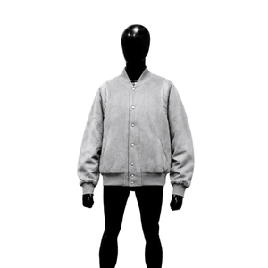 CLASSIC SILVER SNAP BUTTON VARSITY <b>JACKET</b> FOR <b>MENS</b> <b>LIGHTWEIGHT</b> WARM WINTER BOMBER RELAXED FIT CLASSIC COLLEGE WEAR LONG SLEEVE - Product Image 1