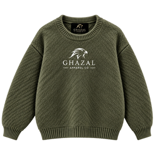 Suéter de Punto Texturizado Verde para Mujer, Cuello Redondo, Manga Larga, Puños y Dobladillo Acanalados, Estilo Casual, con Logotipo Personalizado - Product Image 1