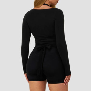 Camiseta Deportiva de Manga Larga para Mujer, Cuello en V Profundo, Color Sólido, para Correr, con Orificios para Pulgares, Sin Costuras, Venta al Por Mayor - Product Image 6