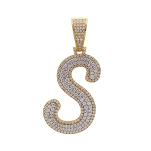 Pendentif lettre S plaqué or avec micro-pavé de strass en cristal rond, style hip-hop, unisexe, à porter au quotidien - Product Image 3