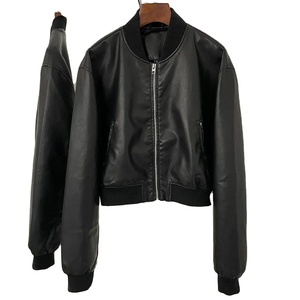 Veste en cuir courte de couleur unie, style rétro, fermeture éclair courte, décontractée, assortie à tout, veste en cuir pour femme, nouvelle collection automne-hiver - Product Image 3