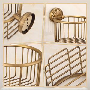 Porte-papier toilette élégant en laiton antique avec support mural décoratif et panier en métal - Product Image 2