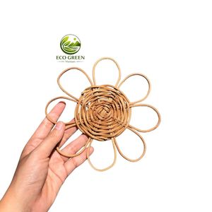 Wholesale Handmade Rattan Placemat Flower Shape Eco Friendly <b>Woven</b> <b>Coaster</b> Table Mat Bohemian Boho Home Wall Hanging Decor - Product Image 2