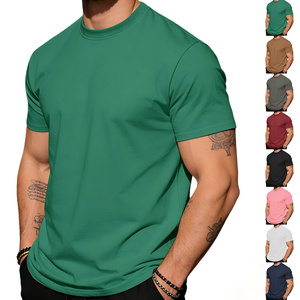 T-shirt en coton uni à manches courtes et col rond pour homme, coupe ajustée, décontracté, respirant, en jersey tricoté, longueur standard, design uni teint - Product Image 1