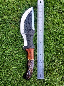 Couteau de camping artisanal personnalisé en acier à haute teneur en carbone avec manche en bois et corne, étui en cuir, personnalisation OBM, clip industriel - Product Image 4