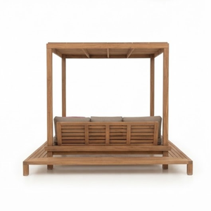 Lit de repos d'extérieur en teck massif avec coussin, pour patio, bord de piscine, jardin - Product Image 4