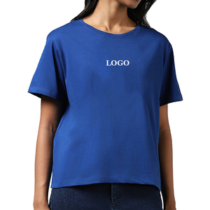 Camiseta de Algodón Azul Extra Grande para Mujer, Cuello Redondo, Corte Holgado, Informal, Manga Corta, Color Sólido, Transpirable, Tejido de Punto Jersey, para Todas las Temporadas - Product Image 2