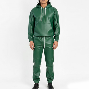 Survêtement en cuir décontracté à capuche pour homme, modèle hiver, poids lourd, couleur unie, manches longues, haute qualité, nouveau design, le plus vendu, en promotion - Product Image 1