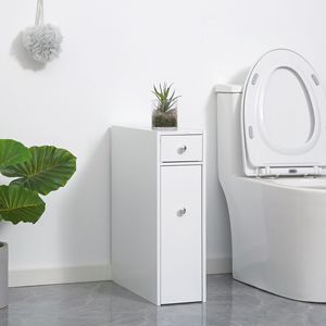 Cassettiera sottile bianca in legno per bagno piccolo, organizer WC con cassetti - Product Image 2